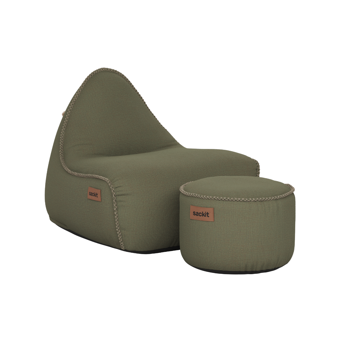 Kirra Olive Cobana Lounge Chair and Pouf with rounded shapes and soft fabric texture