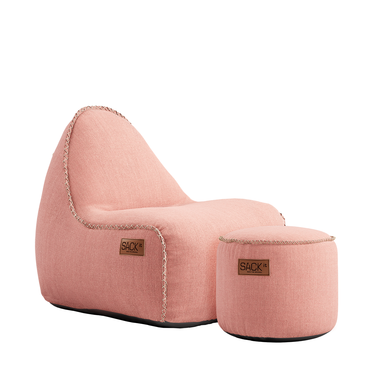 Cobana Junior Lounge Chair and pouf in soft rose color with rounded shape and cushioned design