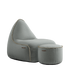 Cura Lounge Chair and Pouf in soft grey Cura fabric with a relaxed, cushioned design