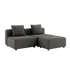 Cobana Grey 2-seater lounge sofa with pouf, modular design, outdoor setting, aluminum frame, and cushions.