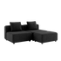 Cobana Black 2-seater outdoor lounge sofa with pouf, powder-coated aluminum frame and cushions.
