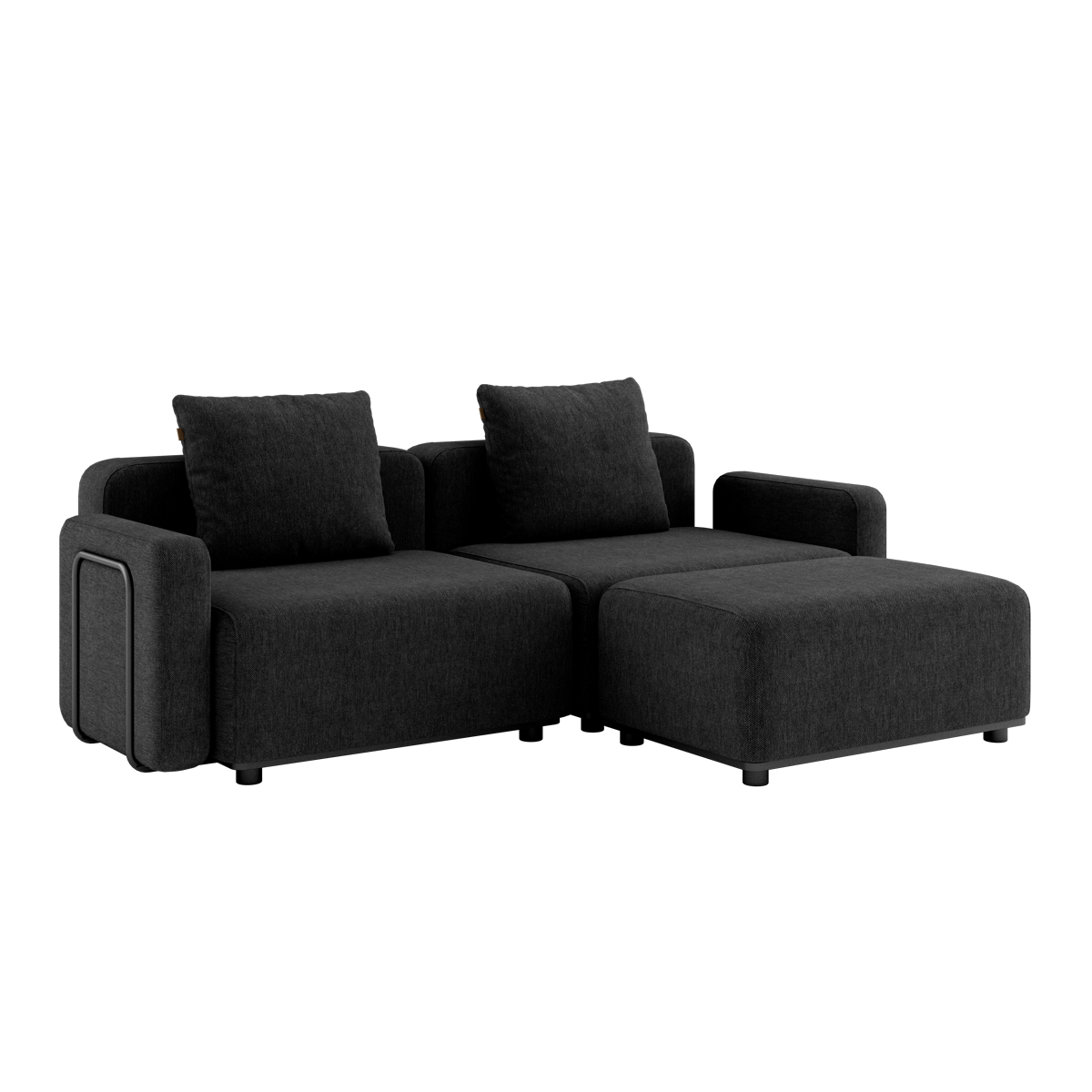 Cobana Lounge Sofa in black with armrest and pouf, outdoor modular design with cushions