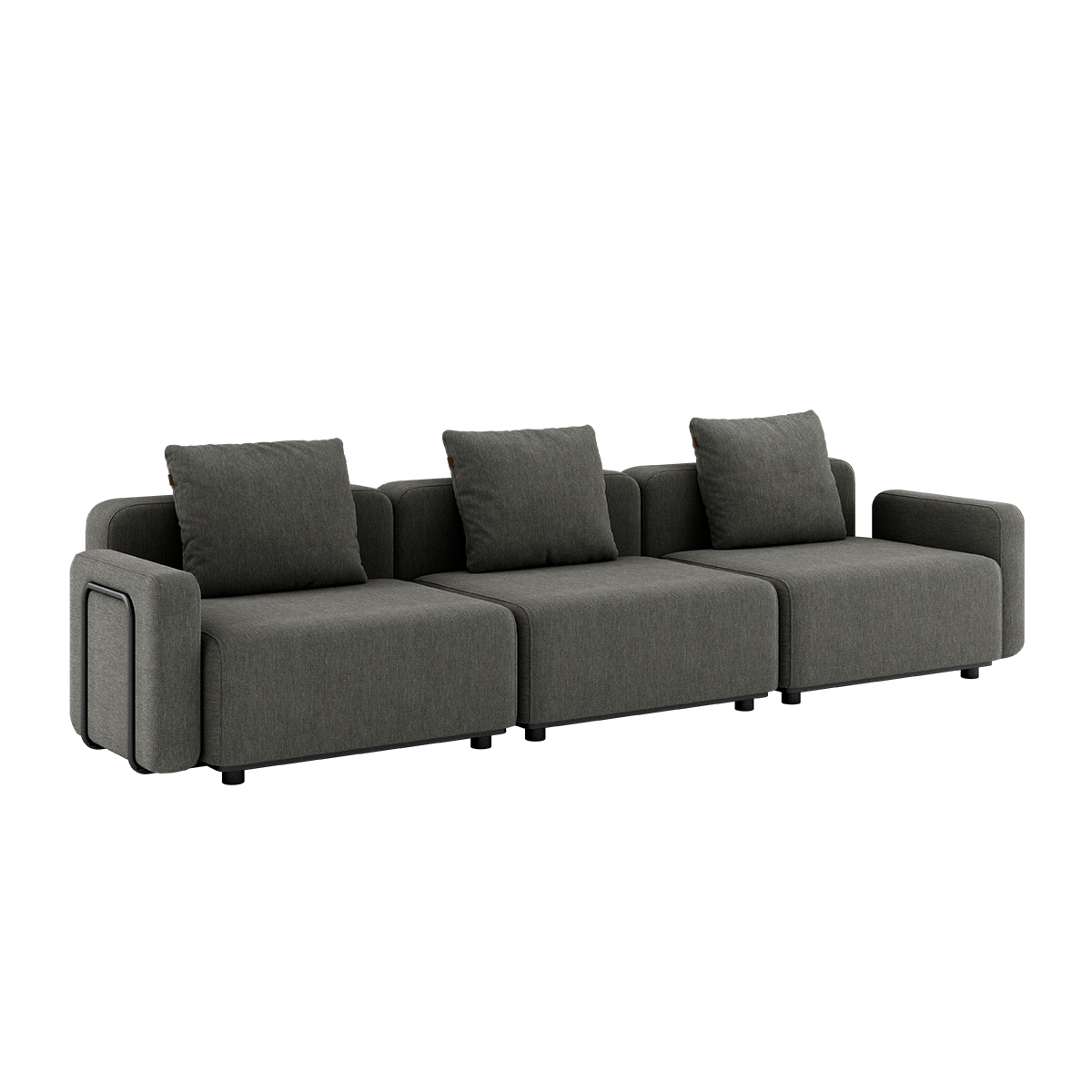 Cobana Grey 3-seater outdoor lounge sofa with armrests, powder-coated aluminum frame and cushions.