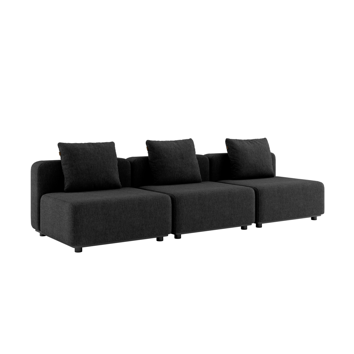 Cobana Lounge Sofa 3-seater in black with powder-coated aluminum frame and Olefin cushions, no armrest or pouf.