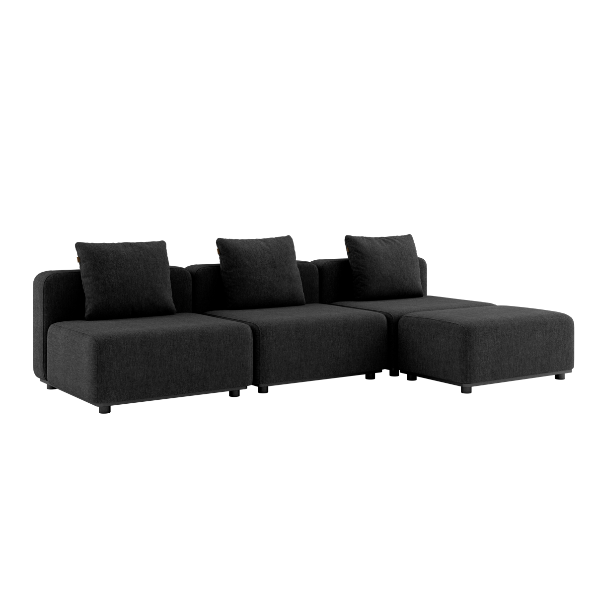 Cobana Lounge Sofa in black with three seat modules and pouf, powder-coated aluminum frame, outdoor setting.