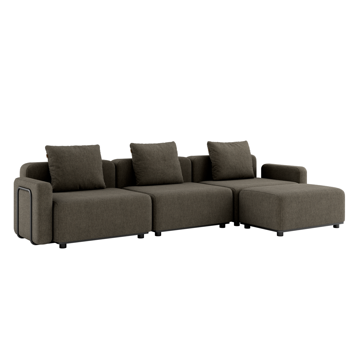 Cobana Lounge Sofa in brown with armrest and pouf, outdoor modular design with cushions