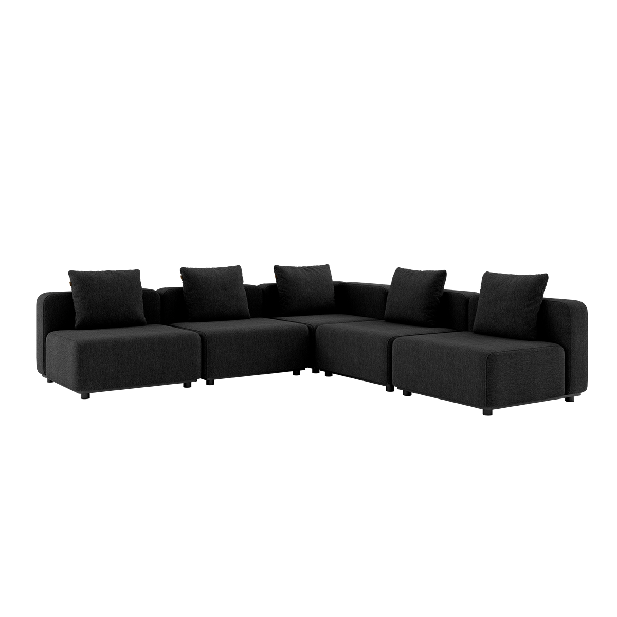 Cobana Lounge Sofa 5-seater corner outdoor sofa in black without armrest with cushions on aluminum frame