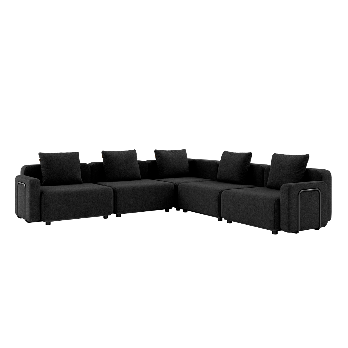 Cobana Lounge Sofa 5-seater corner outdoor sofa in black with armrest and powder-coated aluminum frame