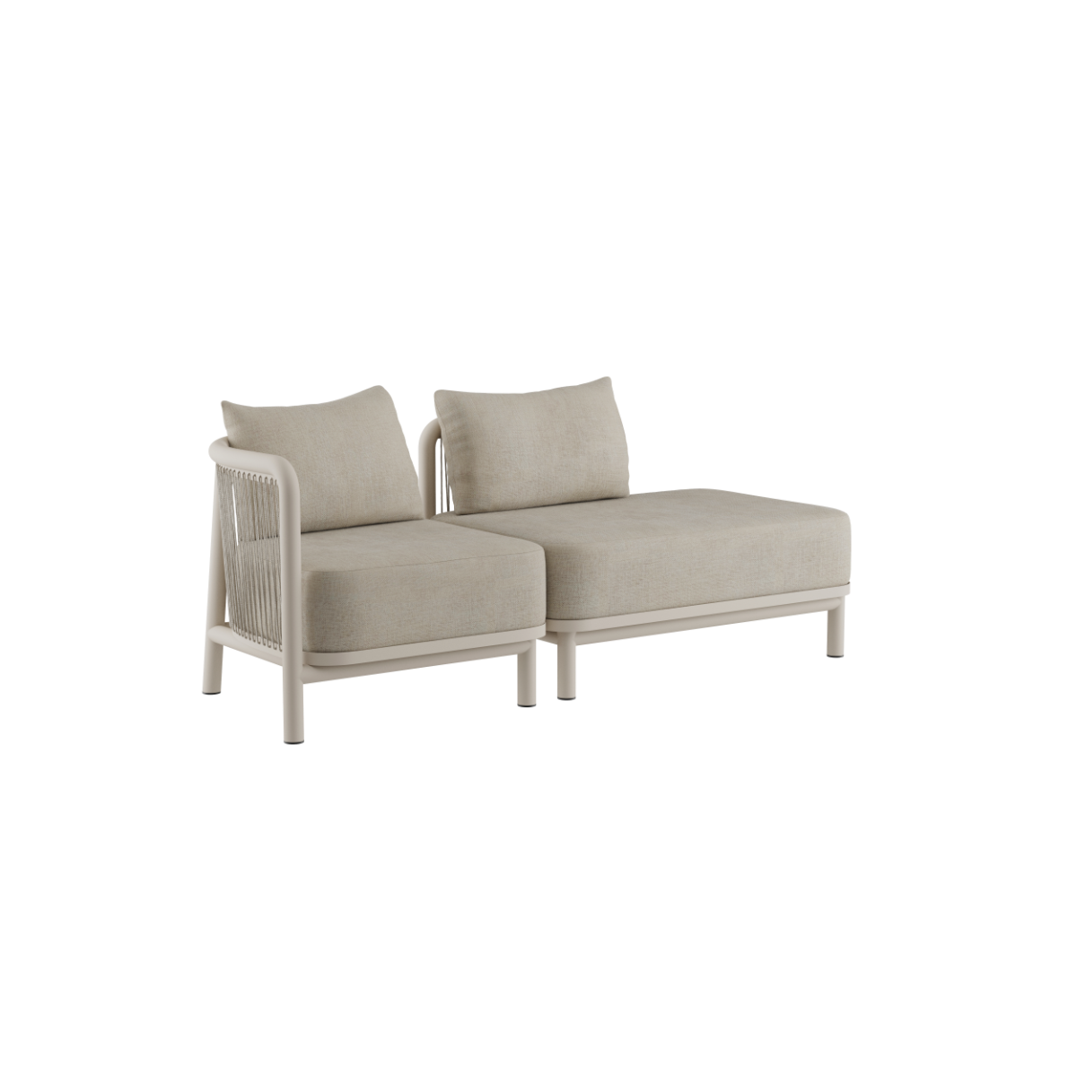 Kirra Lounge Sofa 2-seater with left open end in sand color, outdoor aluminum frame with olefin cushions
