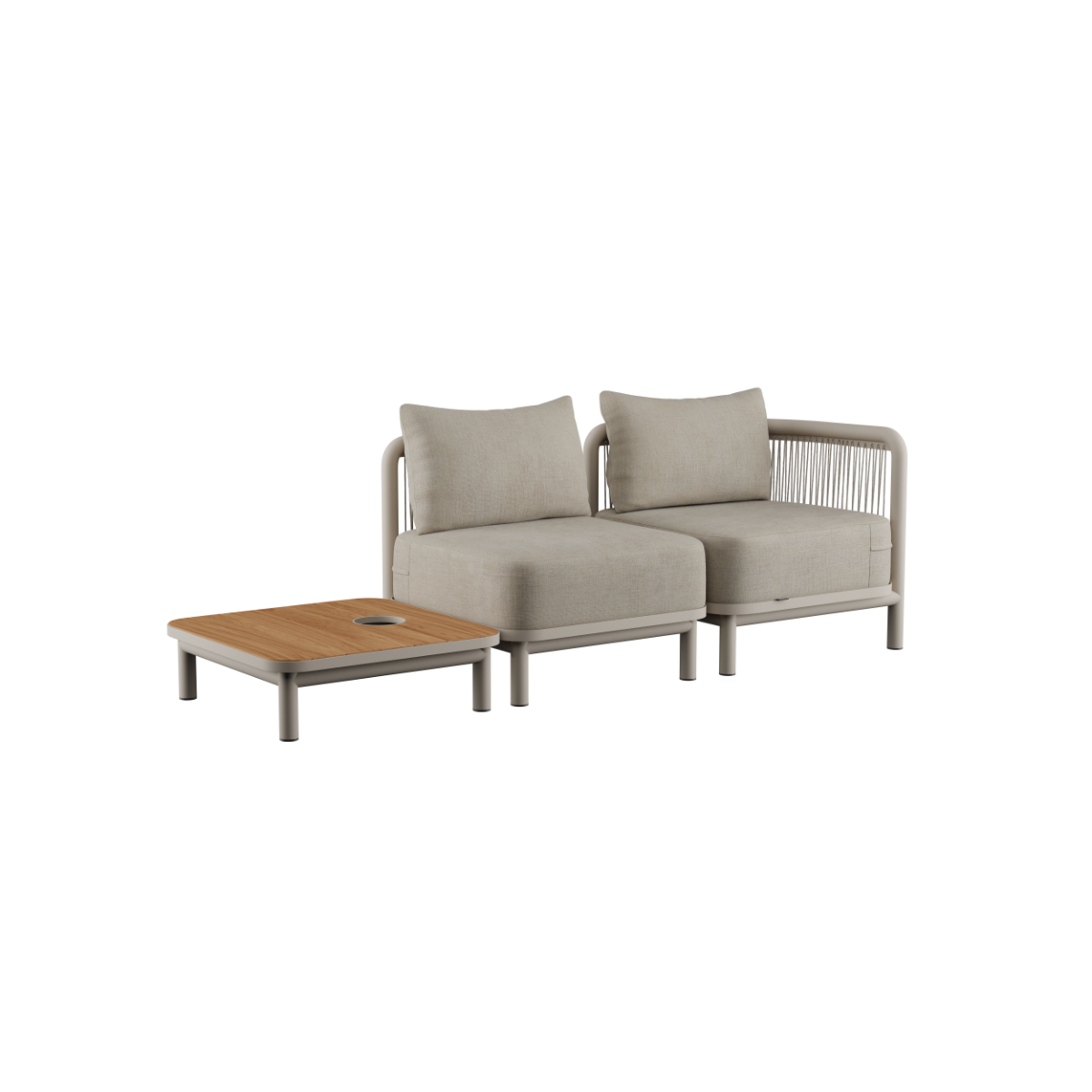 Kirra Lounge Sofa 2-seater in Kirra Sand with matching Kirra Table, outdoor setting