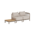 sackit outdoor two seat lounge sofa with beige cushions and a wooden table designed in Denmark for stylish weather resistant Nordic living