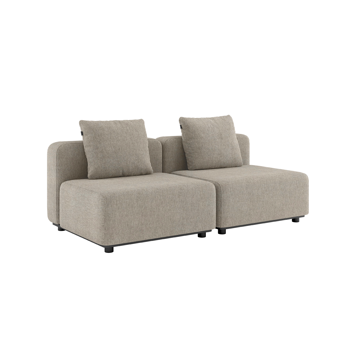 Kirra Sand Cobana Lounge Sofa 2-seater without armrest or pouf, outdoor setting with aluminum frame and cushions