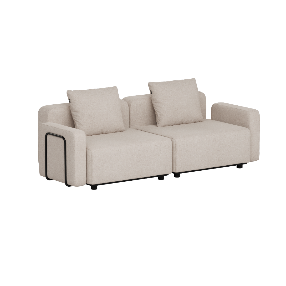 sackit Cobana outdoor two seater lounge sofa in beige with two cushions and clean Scandinavian lines