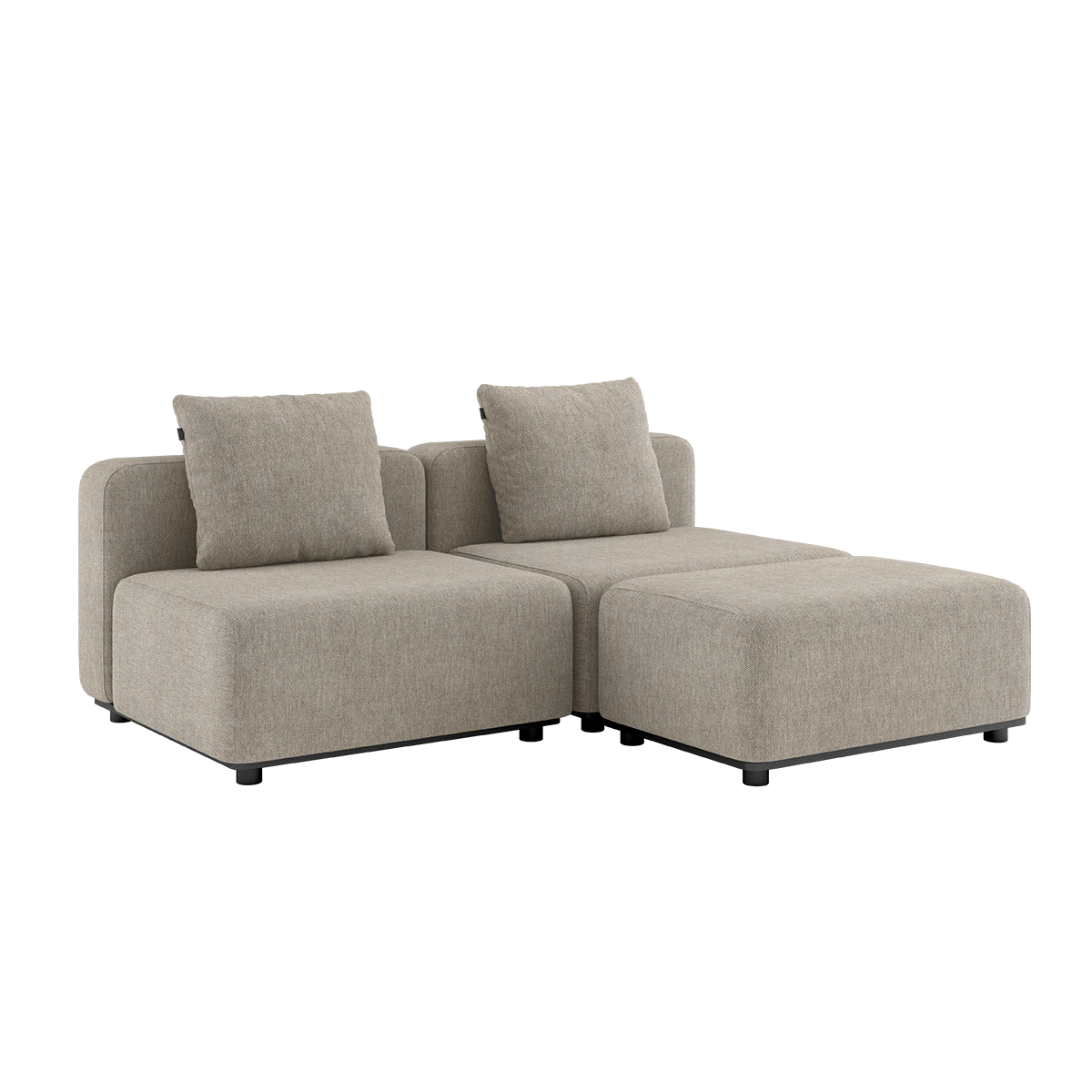 Kirra Sand Cobana Lounge Sofa with two modules and pouf, outdoor powder-coated aluminum frame and cushions