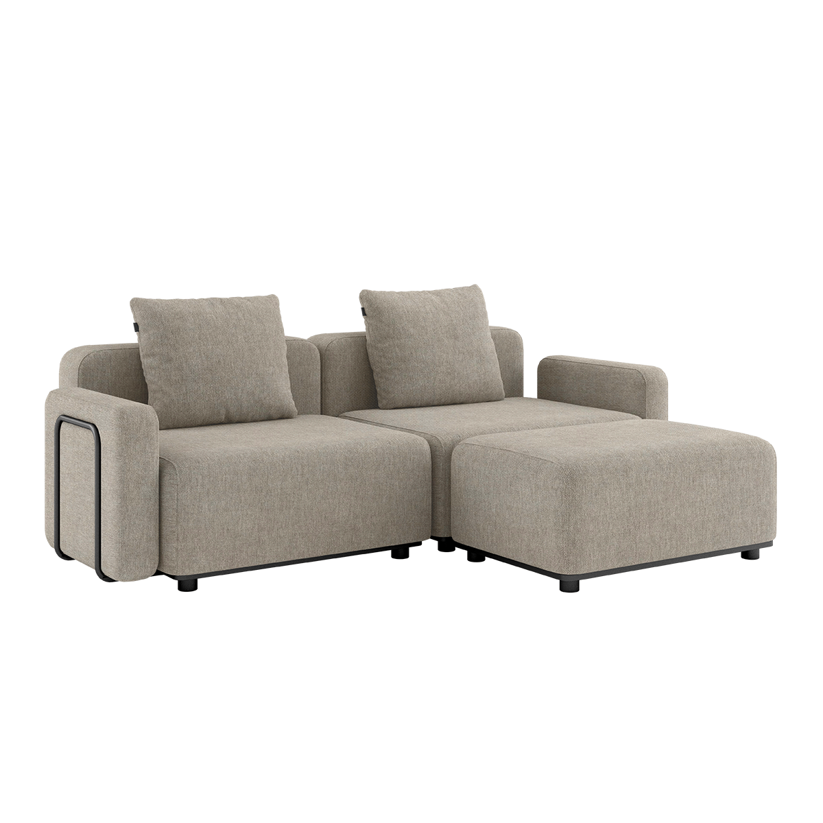 Kirra Sand Cobana Lounge Sofa with armrest and pouf, powder-coated aluminum frame and olefin cushions outdoors