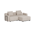 Cream modular outdoor lounge sofa with two cushioned seats armrests and chaise section designed in Denmark for weather resistant Scandinavian comfort by sackit