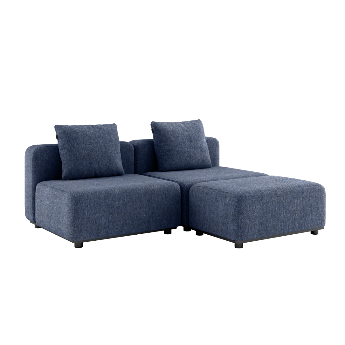 Kirra Indigo Cobana Lounge Sofa 2-seater with pouf, modular outdoor seating with powder-coated aluminum frame and cushions