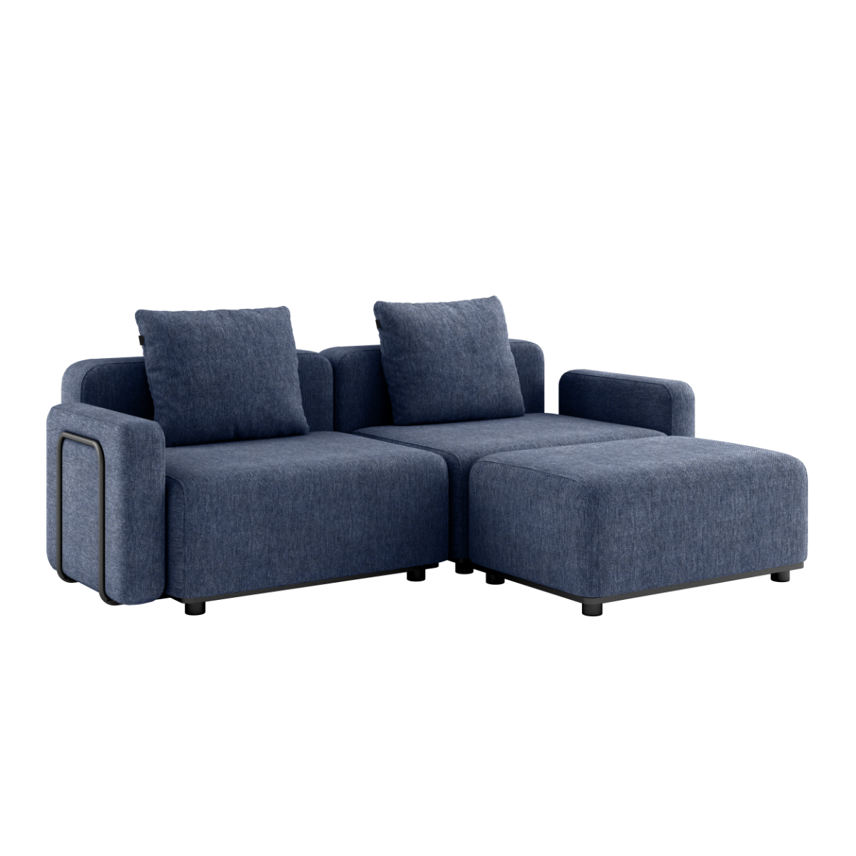 Kirra Indigo Cobana Lounge Sofa with armrest and pouf, modular outdoor seating with cushions