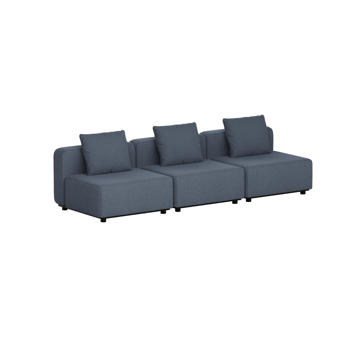 sackit Cobana modular three seat outdoor lounge sofa in dark grey with three cushions and clean Scandinavian lines for terraces gardens and Nordic weather