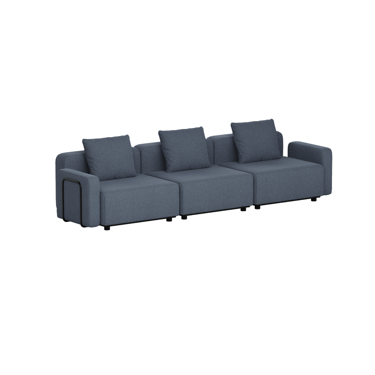 sackit Cobana Lounge Sofa three seater outdoor sofa in dark blue grey with three cushions and clean Scandinavian lines for gardens and terraces