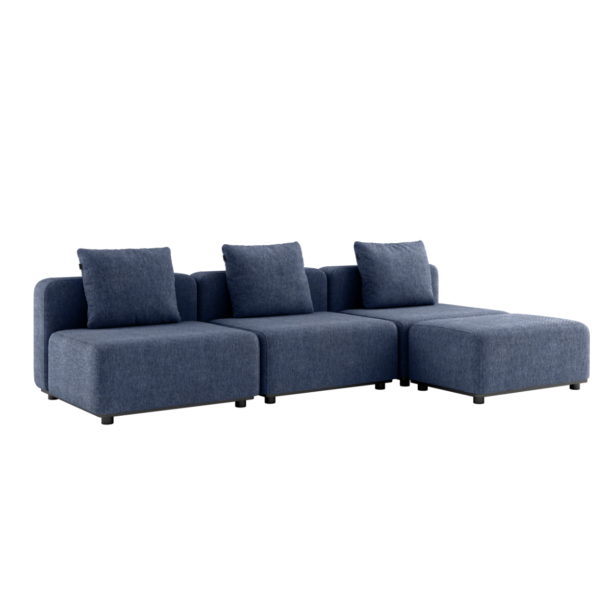 Kirra Indigo Cobana Lounge Sofa 3-seater with pouf, modular outdoor seating without armrests