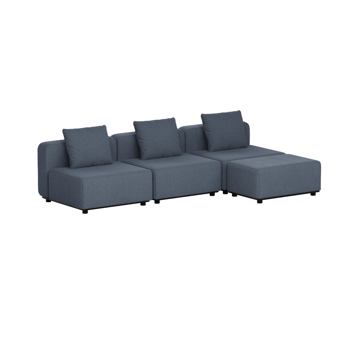 Dark gray modular outdoor lounge sofa with three seat cushions and three back cushions designed by sackit for Scandinavian gardens and terraces
