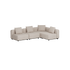 Beige four seater modular outdoor corner sofa with clean Scandinavian lines and five cushions by sackit for stylish garden and terrace lounging