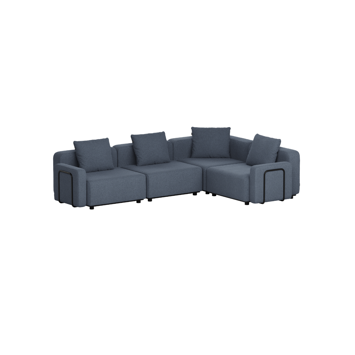 Dark gray modular outdoor corner sofa with plush cushions and clean Scandinavian lines by sackit designed for comfortable garden and terrace lounging