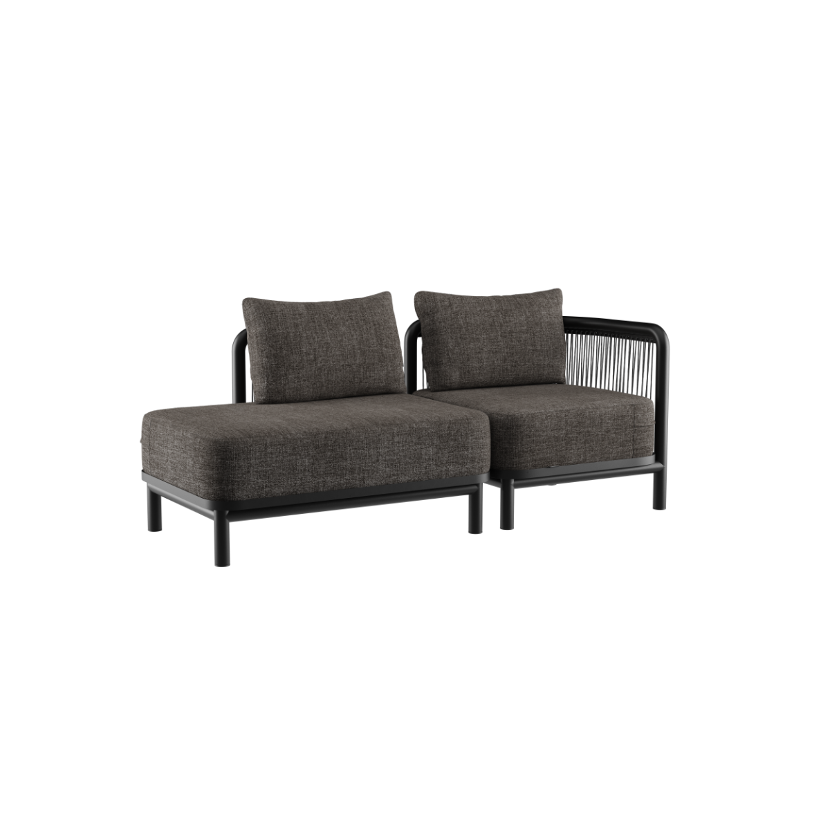 Kirra Lounge Sofa 2-seater with right open end in Kirra Noir outdoor fabric and aluminum frame