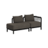 Two seat outdoor lounge sofa with a left open end and dark grey cushions on a black frame by sackit designed in Denmark for Nordic weather