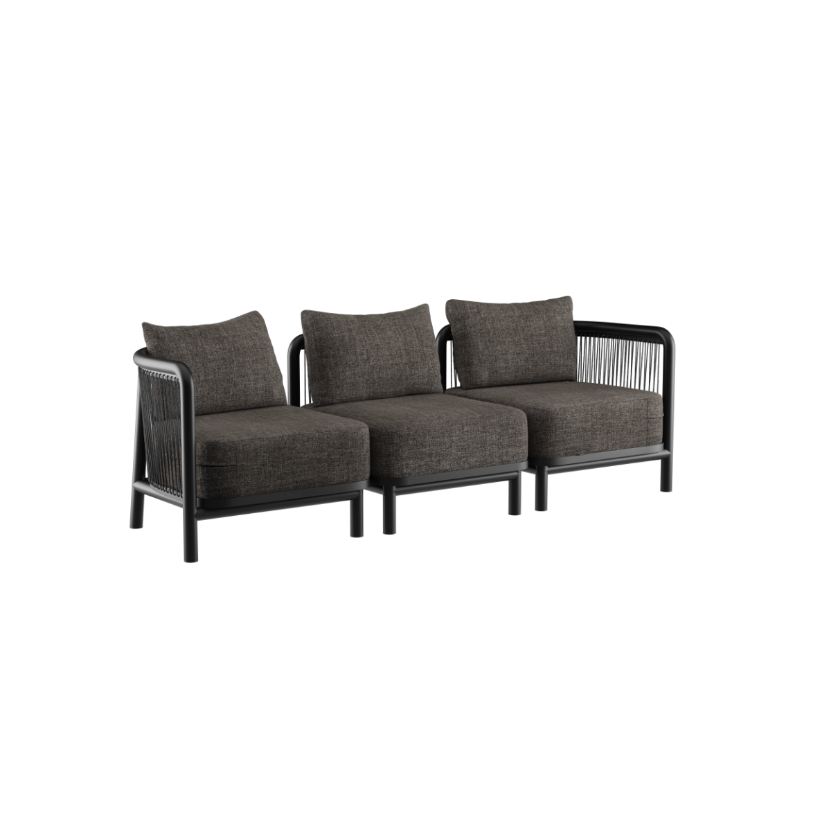 Kirra Lounge Sofa 3-seater in Kirra Noir with powder-coated aluminum frame and olefin textile, no pouf.