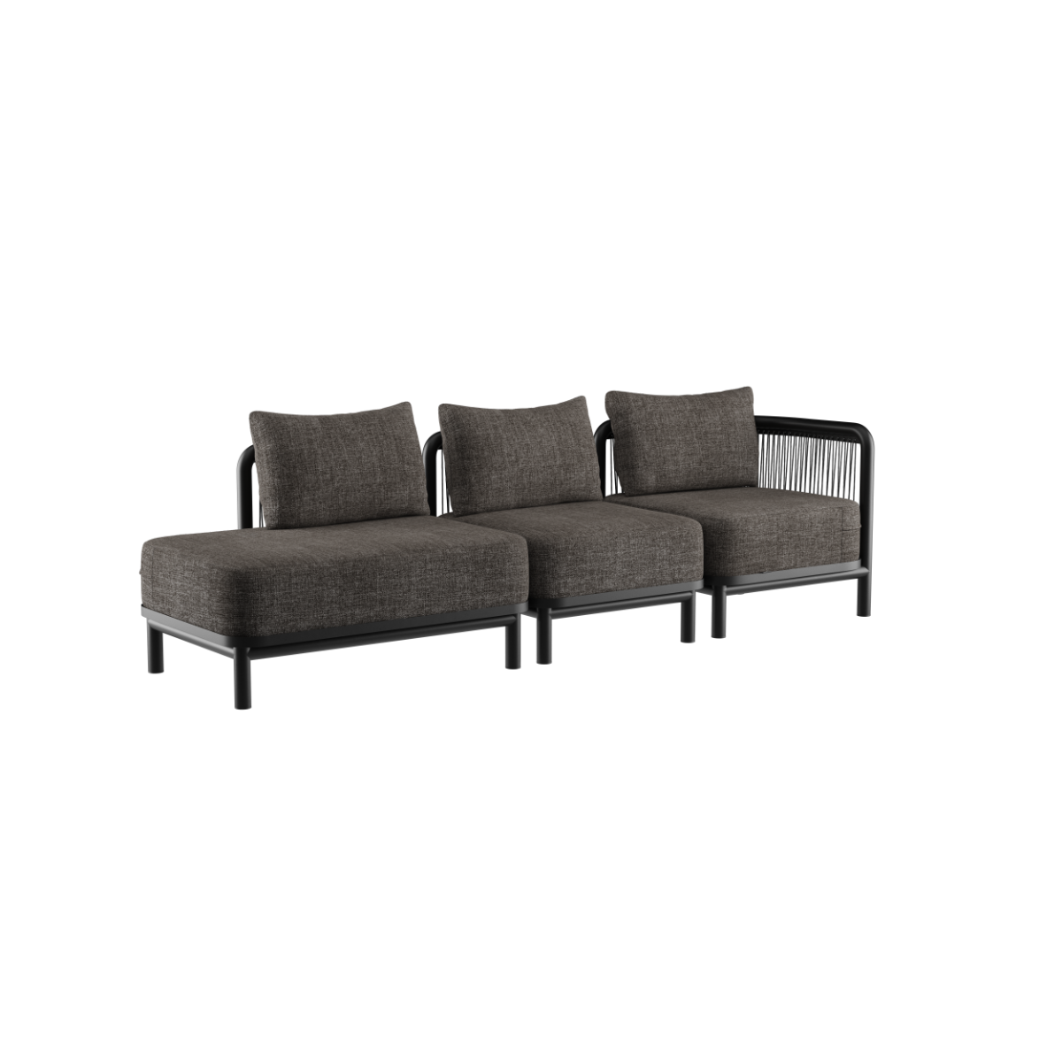Kirra Lounge Sofa 3-seater with right open end in Kirra Noir outdoor fabric on aluminum frame