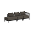 Dark three seat modular outdoor lounge sofa with an open end and cushioned seats designed in Denmark by sackit for modern outdoor spaces
