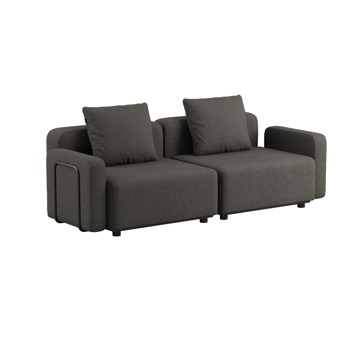 Kirra Olive Cobana Lounge Sofa two-seater with armrest, powder-coated aluminum frame, outdoor setting