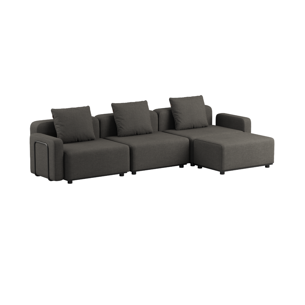 Cobana Lounge Sofa 3-seater in Cobana Brown without armrest and pouf, outdoor modular design with cushions.