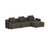 Dark gray modular outdoor lounge sofa with three seat sections and plush back cushions shown on a black background from sackit