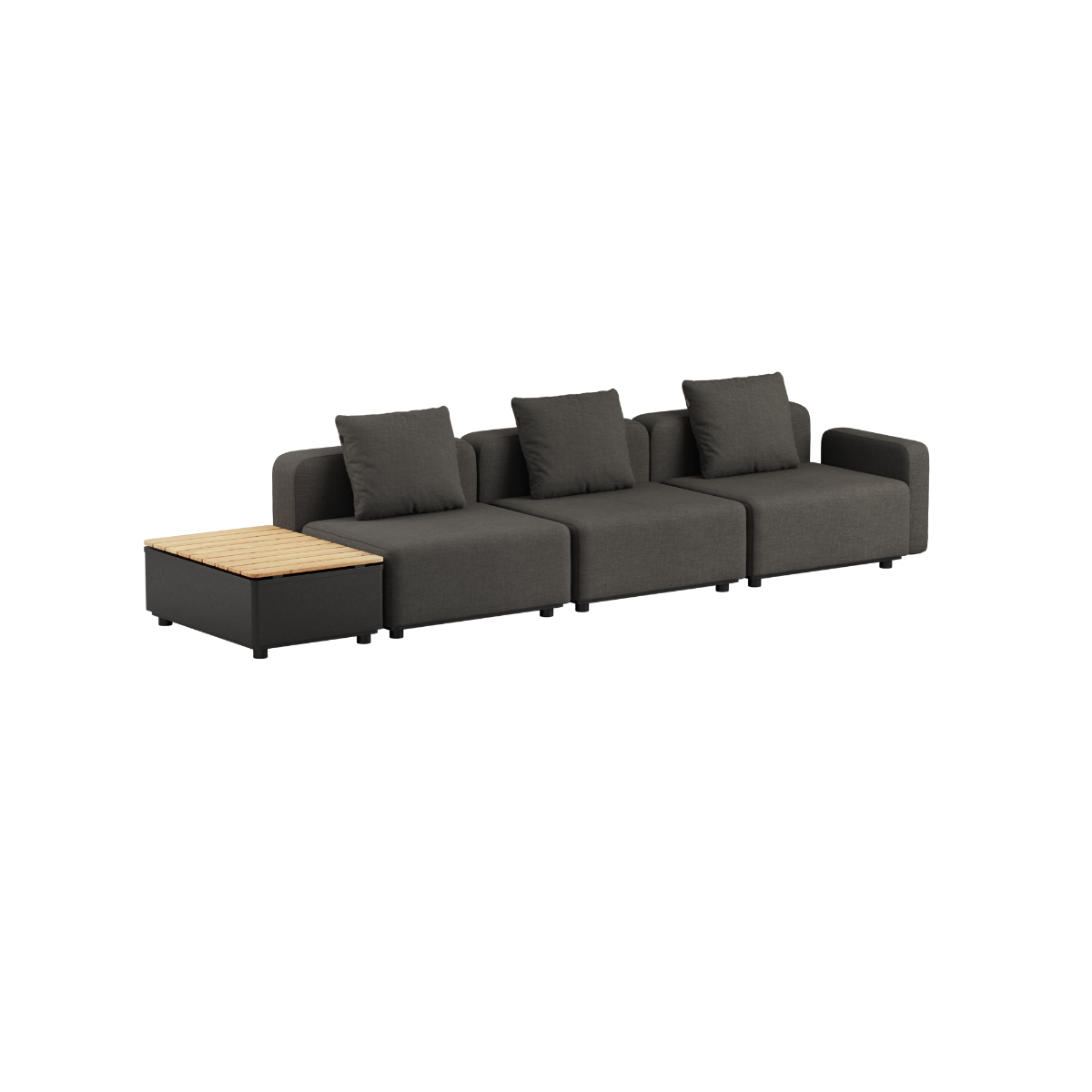 Cobana Lounge Sofa 3-seater in Cobana Brown without armrest or pouf, with patio storage table in outdoor setting