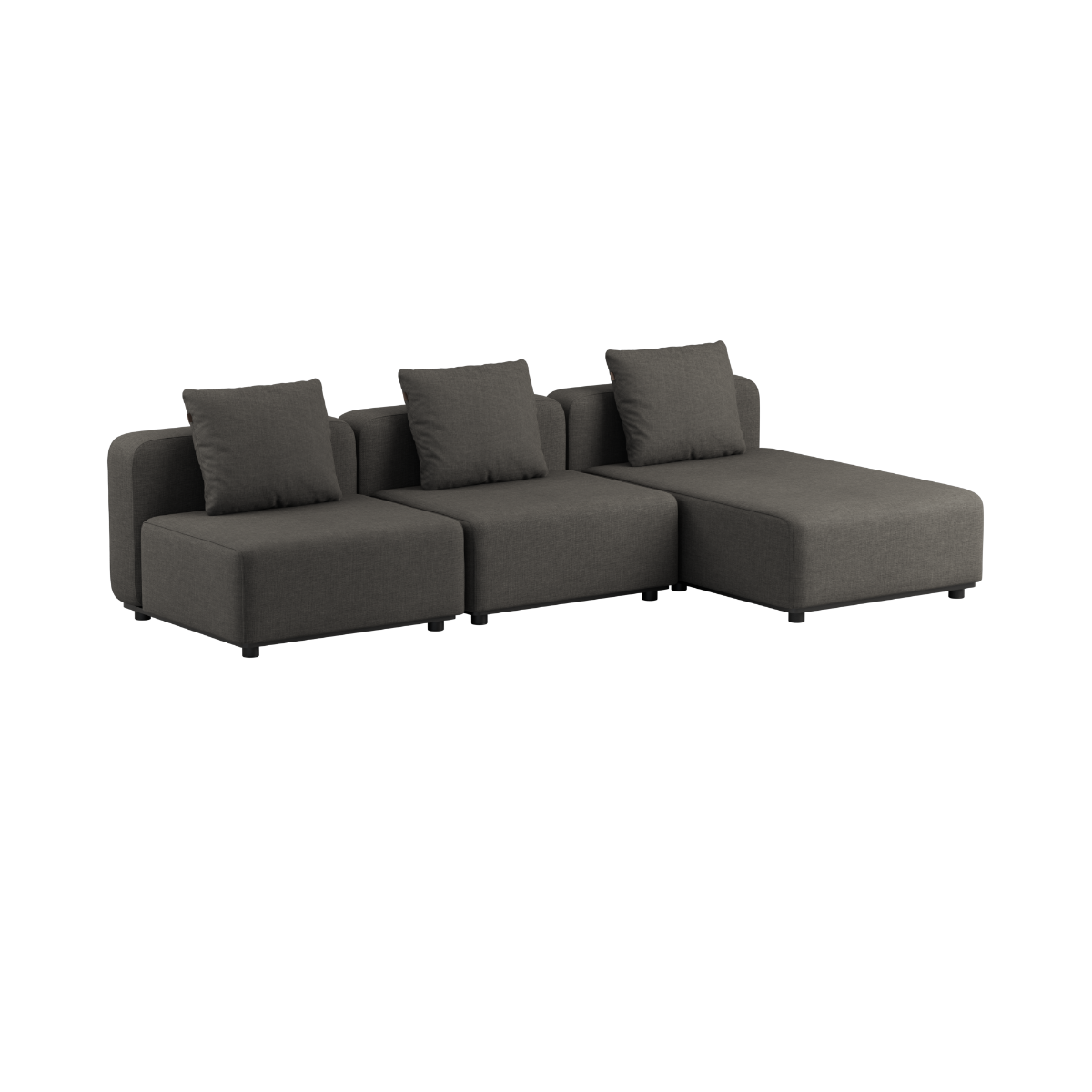 Cobana Lounge Sofa 3-seater chaise in black with powder-coated aluminum frame and cushions, no armrest.