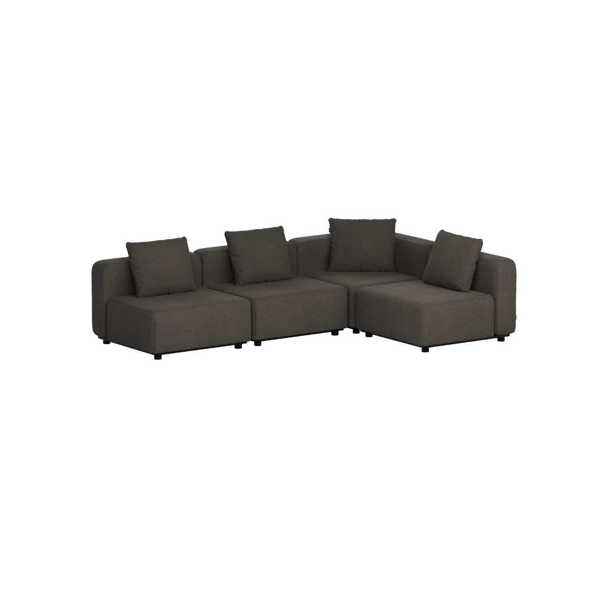 Dark grey four seater modular corner lounge sofa with deep cushions by sackit for stylish outdoor living