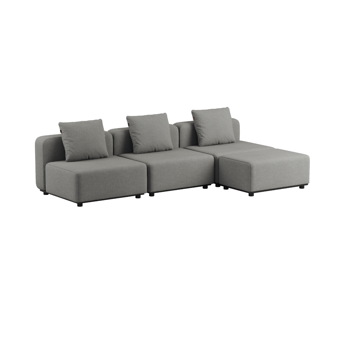 Cobana Black 3-seater outdoor lounge sofa without armrest with matching pouf on powder-coated aluminum frame