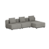 Grey three seat modular outdoor lounge sofa with three back cushions and clean Scandinavian lines by sackit for gardens and terraces