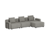 Gray modular outdoor sofa with three cushioned seats and chaise section in clean Scandinavian design by sackit