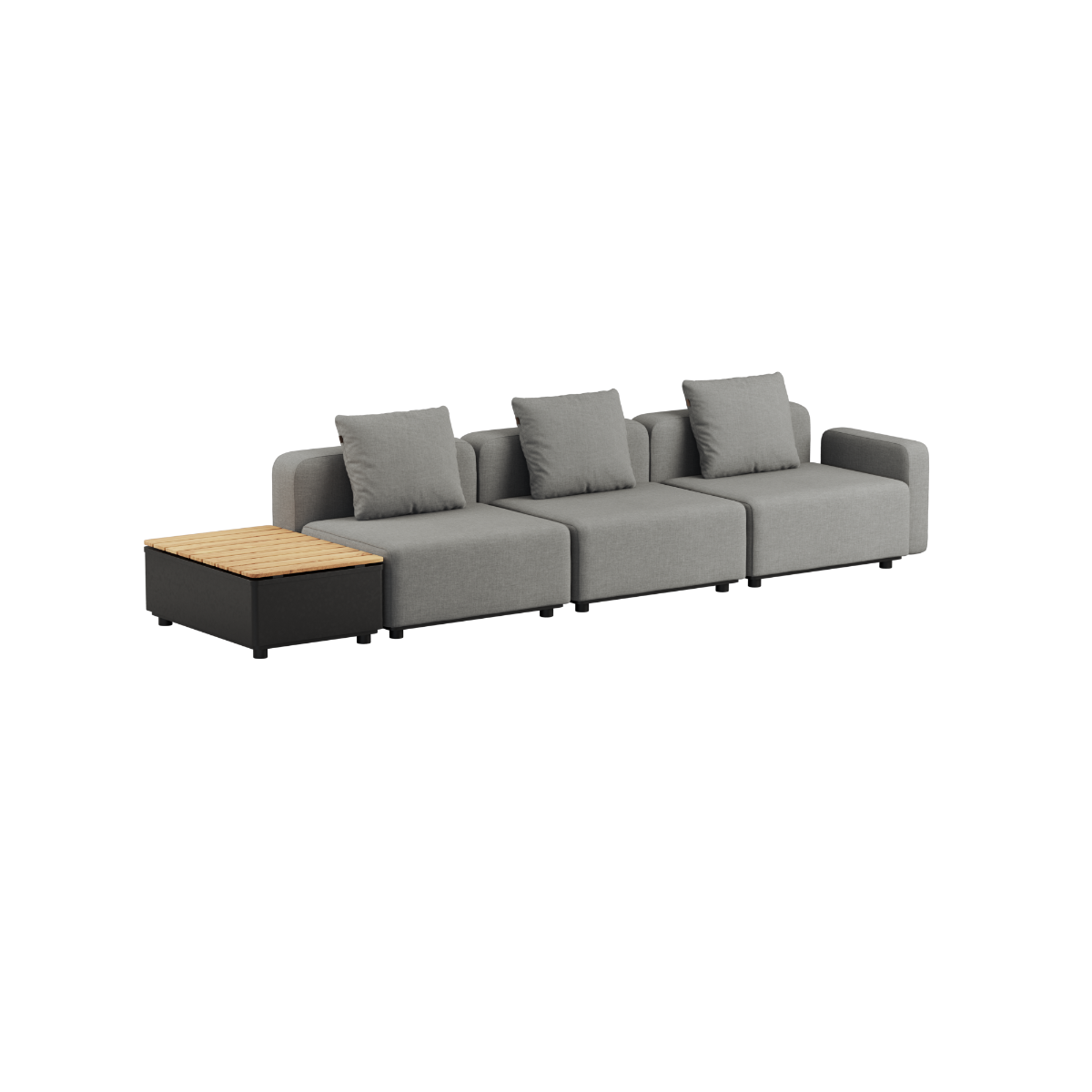 Cobana Lounge Sofa 3-seater in Cobana Brown without armrest or pouf with patio storage table in outdoor setting