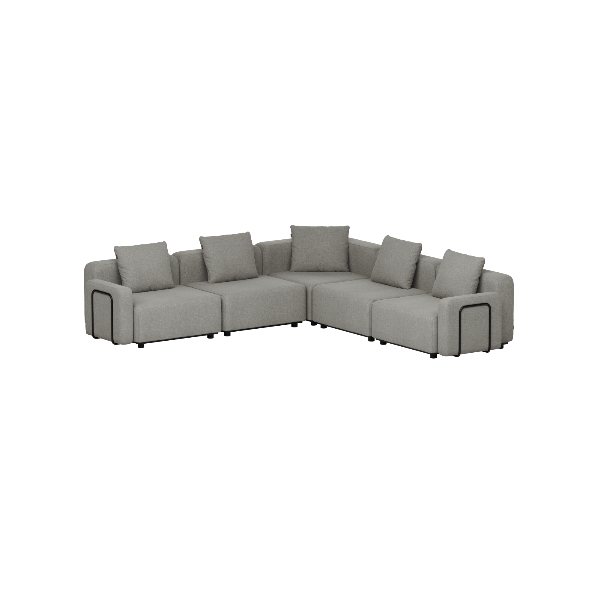 Grey five seater modular corner sofa from sackit designed for outdoor Scandinavian lounging and Nordic weather