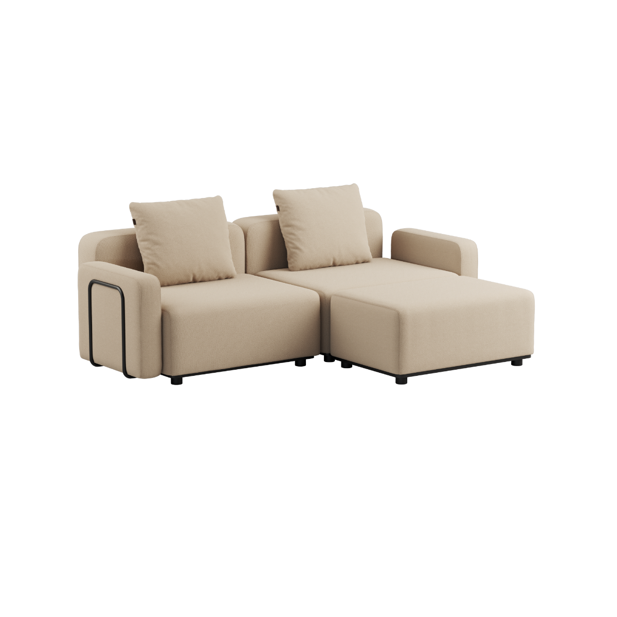 Cobana Lounge Sofa 2-seater in black with no armrest or pouf, outdoor modular design with cushions