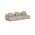 Beige three seat modular outdoor sofa with clean Scandinavian lines and three back cushions by sackit for gardens terraces and Nordic weather