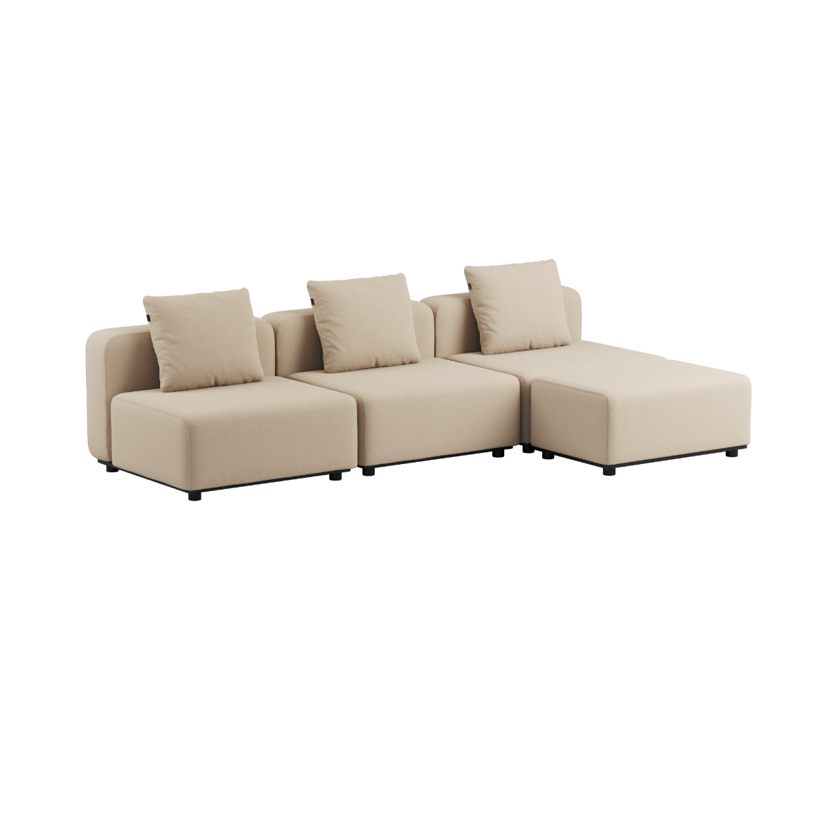 Cobana Lounge Sofa 3-seater in black without armrest or pouf, outdoor modular design with clean lines
