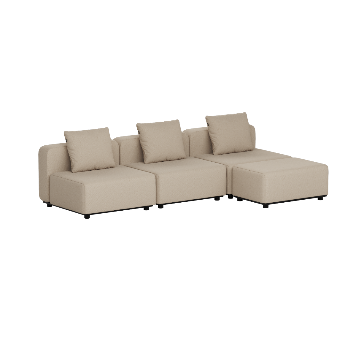 Beige Cobana modular outdoor lounge sofa with three cushions and clean Scandinavian lines by sackit designed in Denmark for Nordic weather