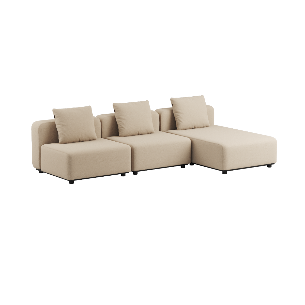 Cobana Lounge Sofa 3-seater chaise in black with no armrest, powder-coated aluminum frame and cushions.
