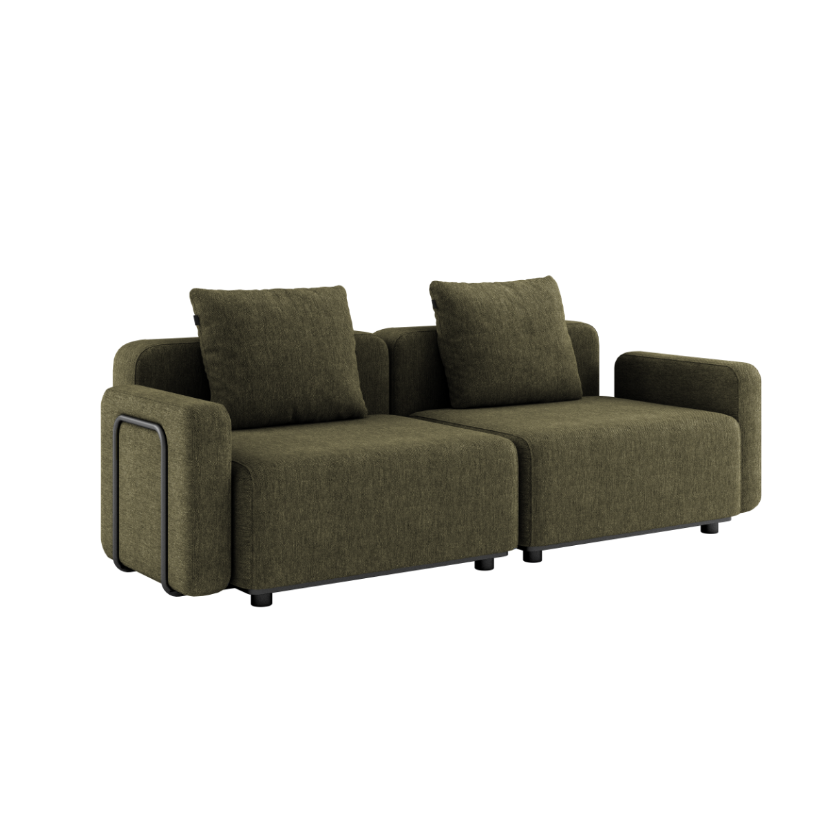 Kirra Olive Cobana Lounge Sofa with armrest, two-seater outdoor sofa with powder-coated aluminum frame and cushions